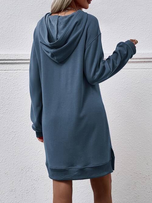 Slit Long Sleeve Hooded Dress with Pocket | 1mrk.com