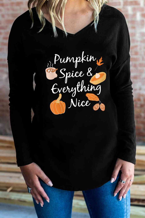 Fall Theme V-Neck Long Sleeve T-Shirt | 1mrk.com