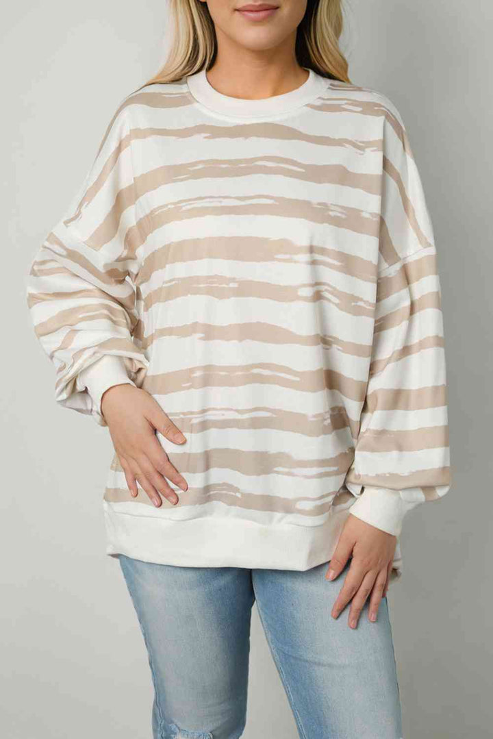 Striped Round Neck Long Sleeve Sweatshirt |1mrk.com