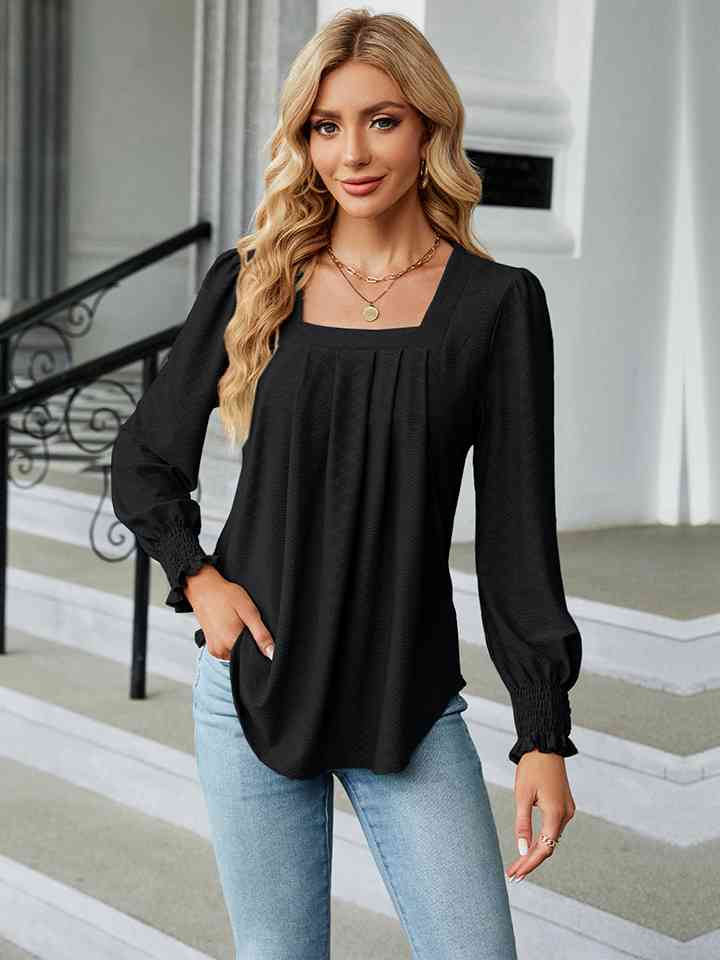 Square Neck Puff Sleeve Blouse | 1mrk.com