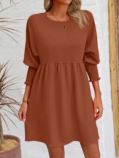 Round Neck Lantern Sleeve Mini Dress |1mrk.com