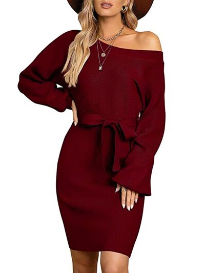 Tie Waist Long Sleeve Mini Dress | Trendsi