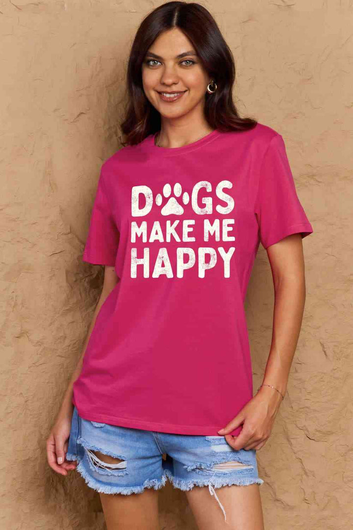 Simply Love Full Size DOGS MAKE ME HAPPY Graphic Cotton T-Shirt | 1mrk.com