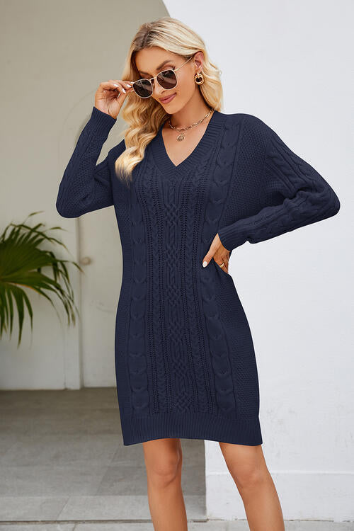 Cable-Knit Long Sleeve Sweater Dress | 1mrk.com