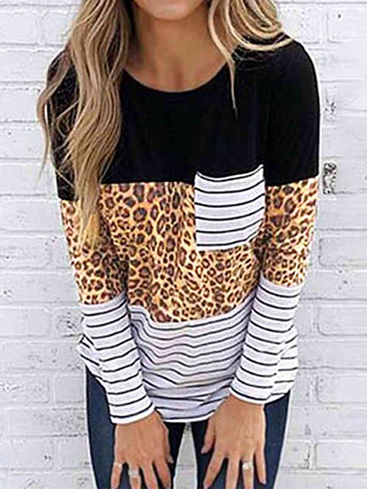 Leopard Striped Long Sleeve T-Shirt | 1mrk.com