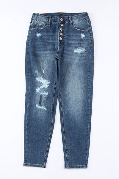 Button-Fly Distressed Jeans with Pockets | 1mrk.com