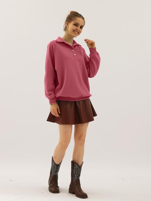 Ninexis Full Size Quarter-Button Collared Sweatshirt |1mrk.com