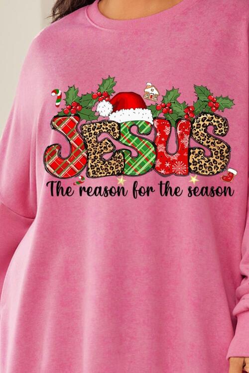 Plus Size JESUS THE REASON FOR THE SEASON Round Neck Sweatshirt |1mrk.com