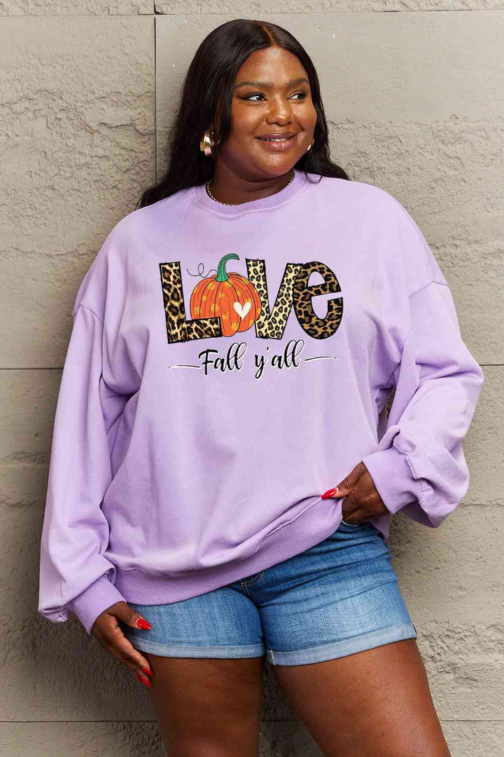 Simply Love Full Size LOVE FALL Y'ALL Graphic Sweatshirt |1mrk.com