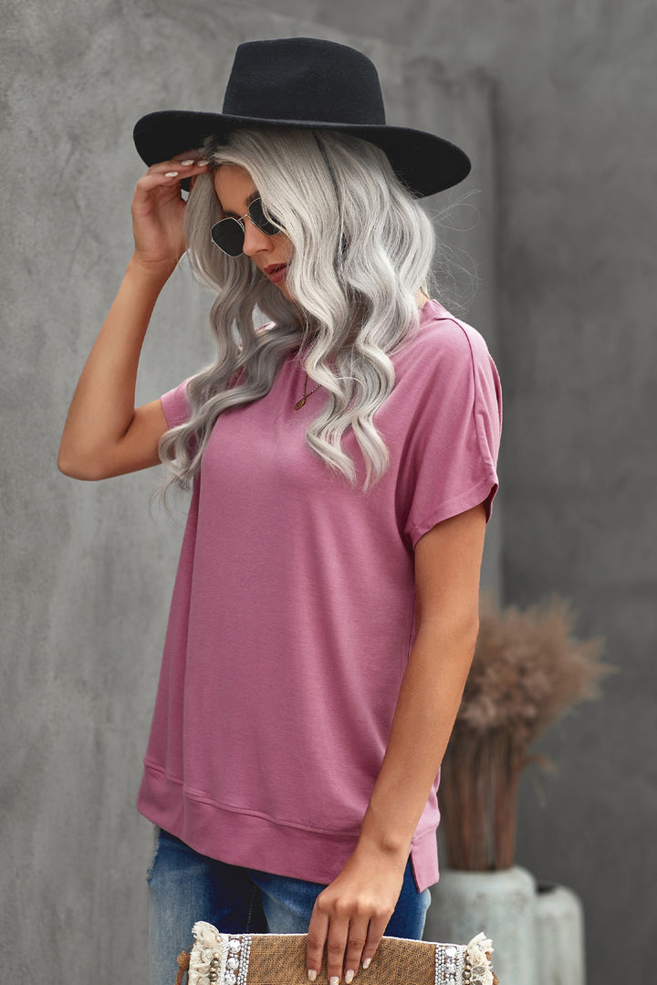 Round Neck Short Sleeve Solid Color Tee | 1mrk.com