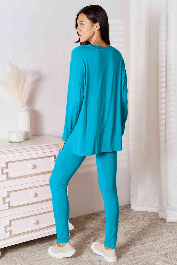 Basic Bae Full Size V-Neck Soft Rayon Long Sleeve Top and Pants Lounge Set | 1mrk.com