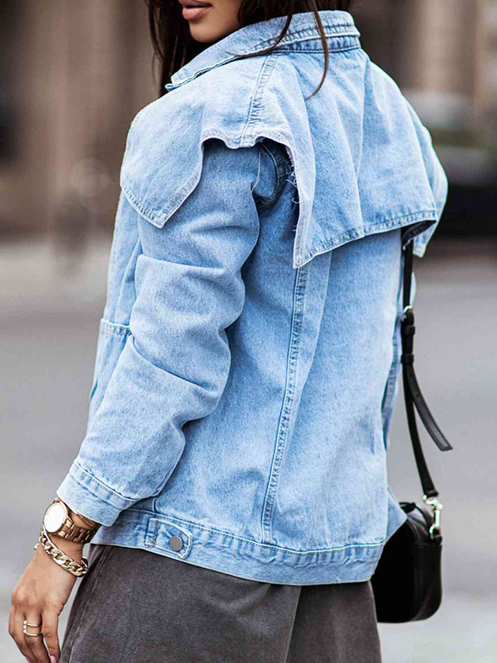 Collared Neck Button Down Denim Jacket | 1mrk.com