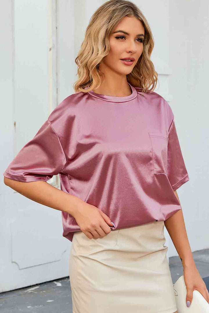 Double Take Round Neck Dropped Shoulder Top | 1mrk.com