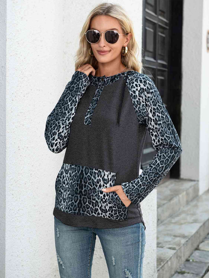 Leopard Raglan Sleeve Hoodie | 1mrk.com