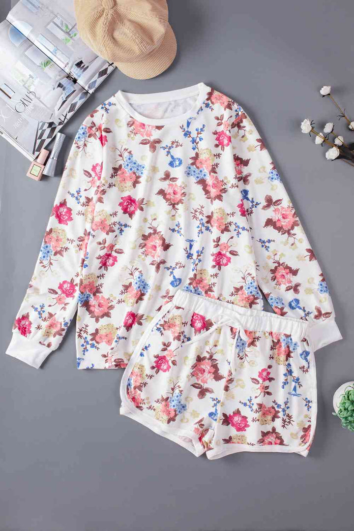 Floral Long Sleeve Top and Shorts Lounge Set | 1mrk.com