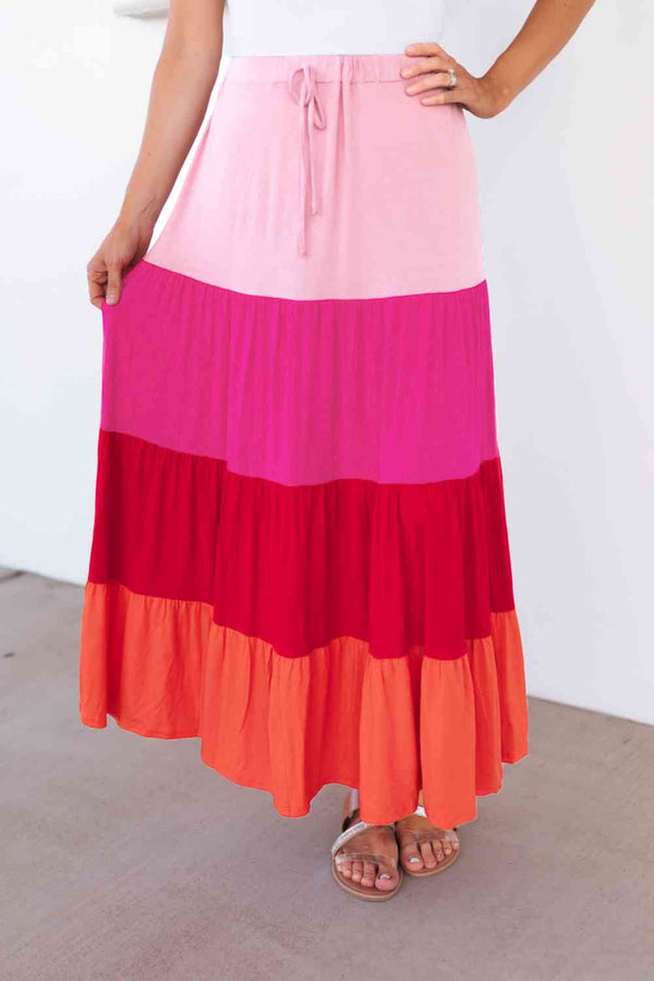Color Block Tiered Maxi Skirt |1mrk.com