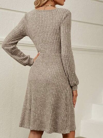 Square Neck Long Sleeve Sweater Dress |1mrk.com