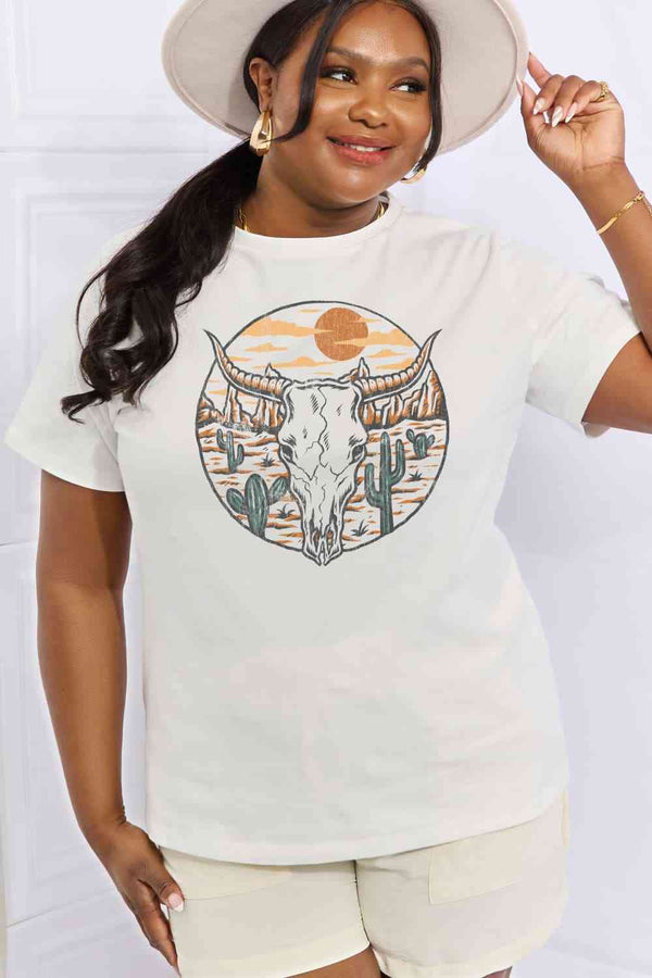 Simply Love Full Size Bull Cactus Graphic Cotton Tee | 1mrk.com