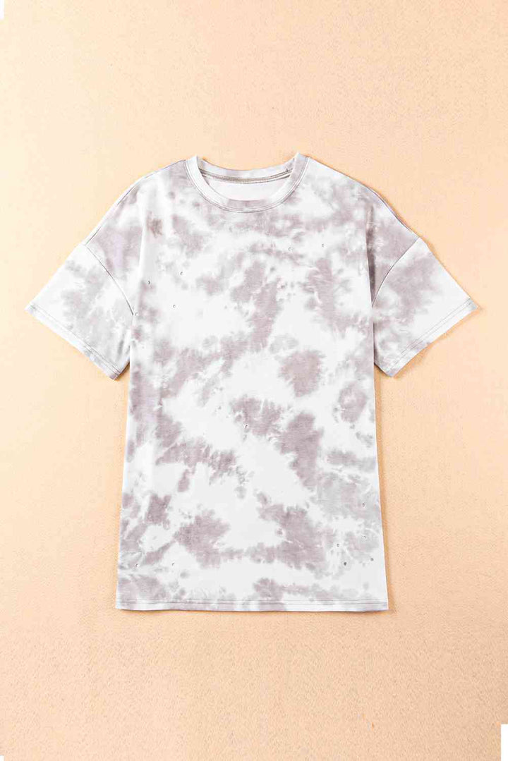 Tie-Dye Round Neck Short Sleeve Tunic Tee | 1mrk.com