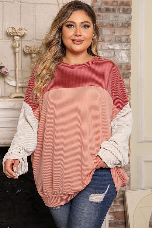 Plus Size Color Block Long Sleeve Top | 1mrk.com