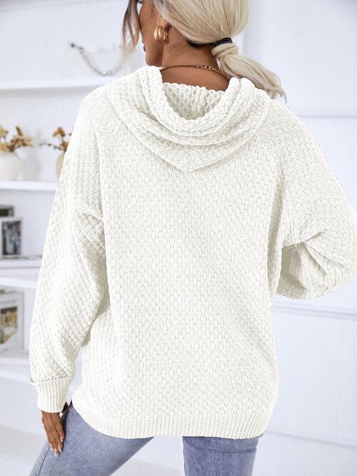 Texture Drawstring Long Sleeve Hooded Sweater | 1mrk.com