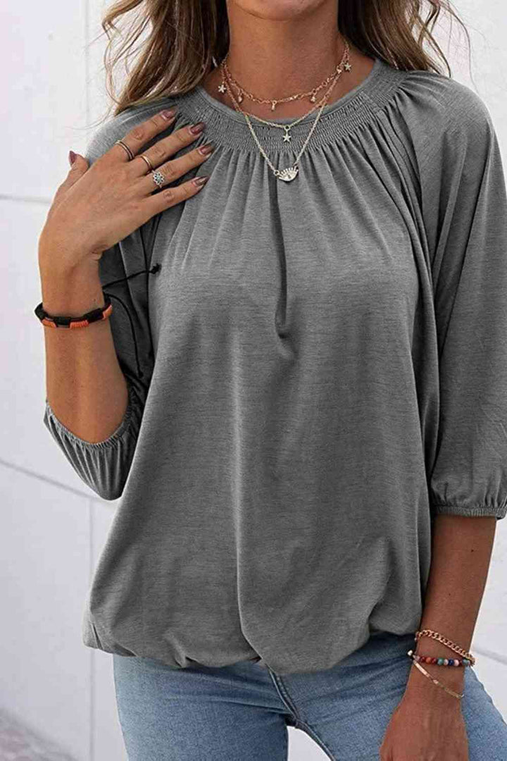 Gathered Detail Round Neck T-Shirt | 1mrk.com