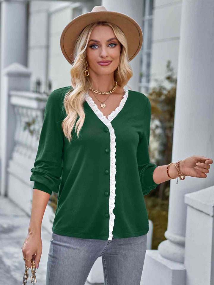 Lace Trim Button Down Top | 1mrk.com