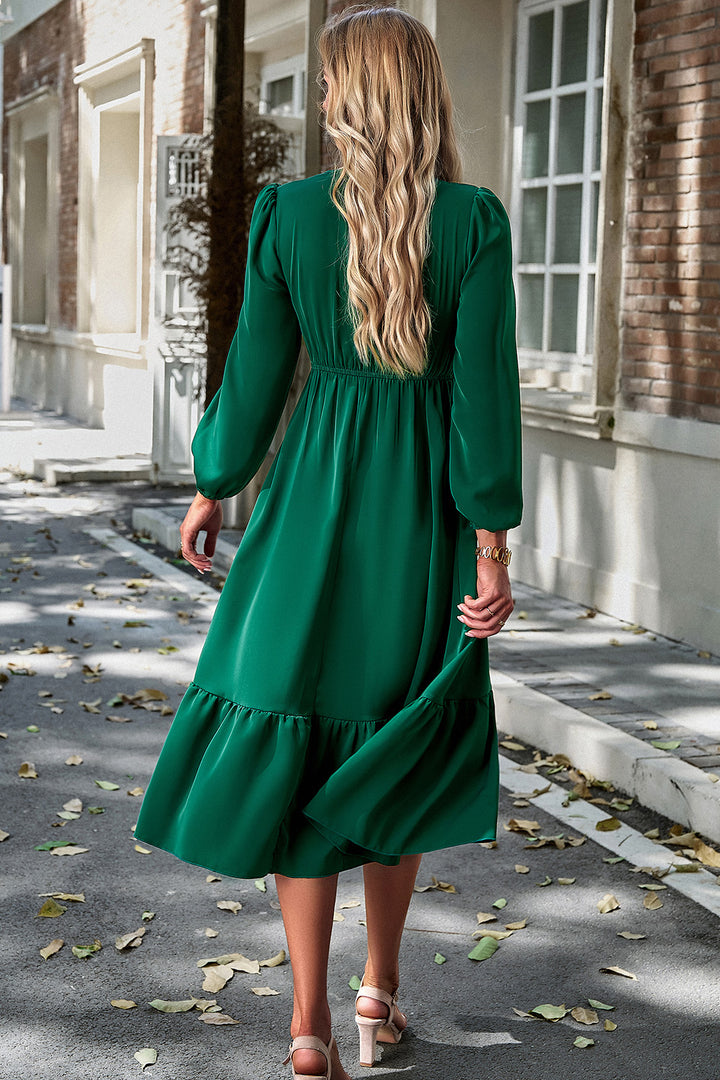 Smocked Surplice Long Sleeve Midi Dress | Trendsi