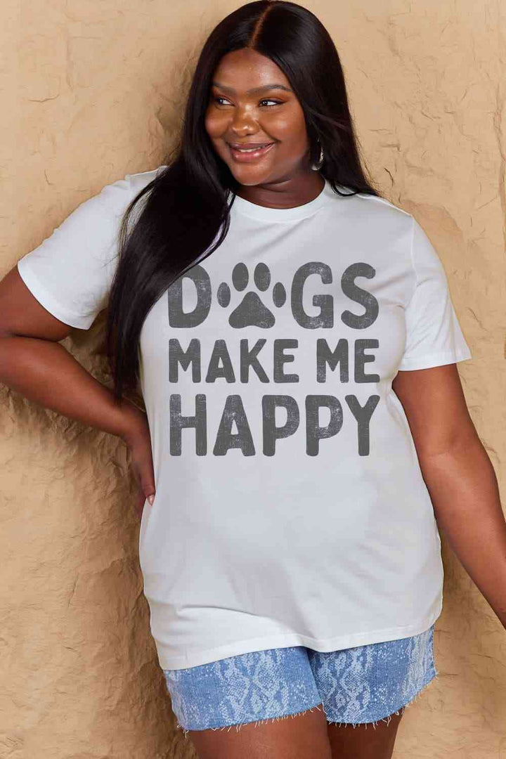 Simply Love Full Size DOGS MAKE ME HAPPY Graphic Cotton T-Shirt | 1mrk.com