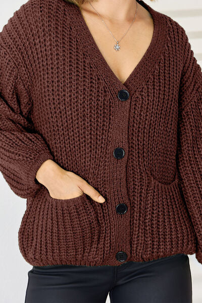 Pocketed Button Up Dropped Shoulder Cardigan | Trendsi