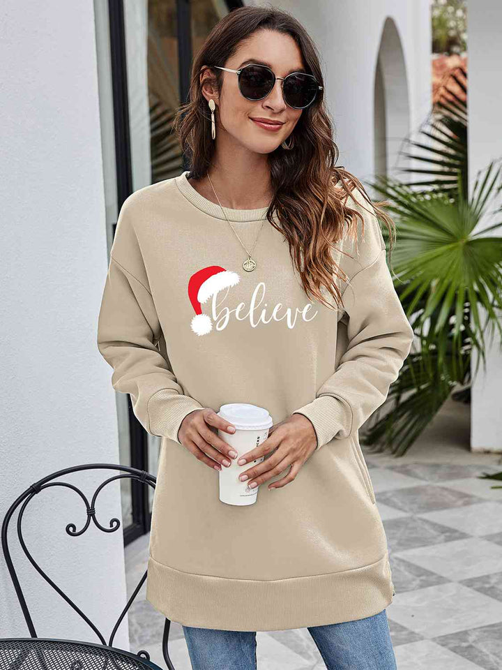 BELIEVE Graphic Tunic Sweatshirt |1mrk.com