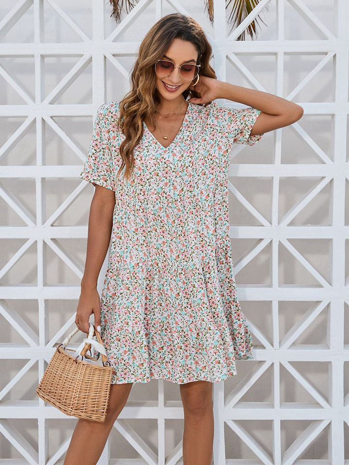 Ditsy Floral V-Neck Mini Dress | Trendsi