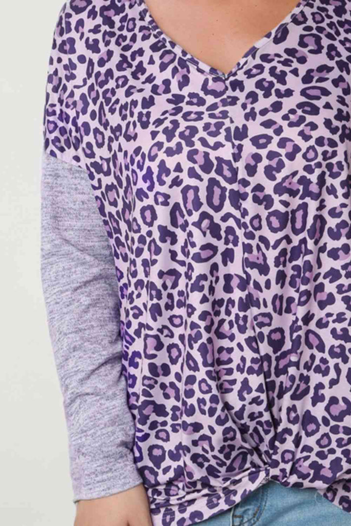 Leopard V-Neck Long Sleeve T-Shirt | 1mrk.com