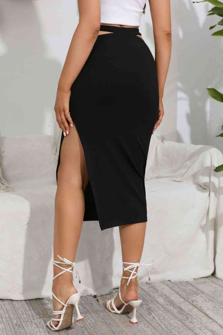 Cutout Slit Midi Skirt |1mrk.com