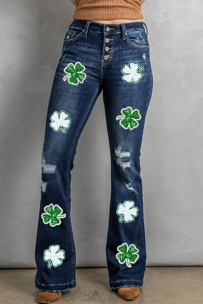Distressed Lucky Clover Sequin Jeans |1mrk.com