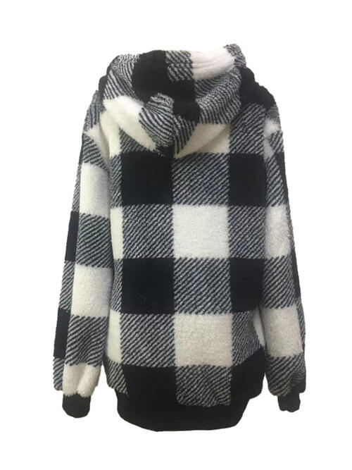 Plaid Half Zip Drawstring Hoodie | 1mrk.com