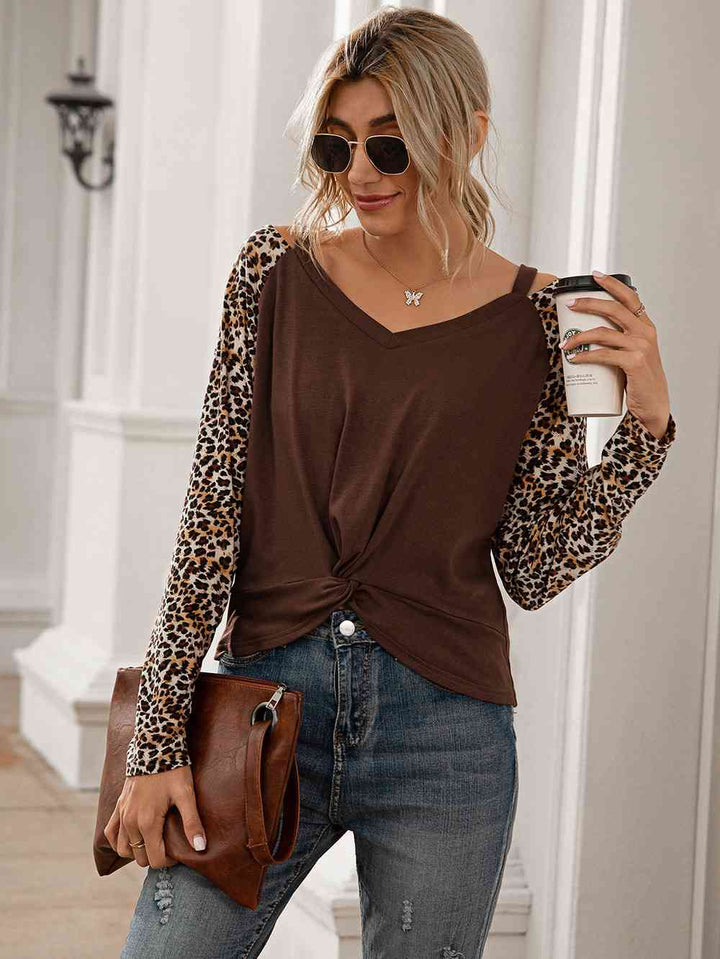 Leopard Twist Front Cold-Shoulder Tee | 1mrk.com