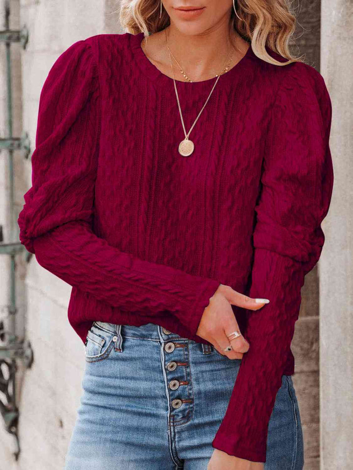 Round Neck Puff Sleeve Knit Top | 1mrk.com