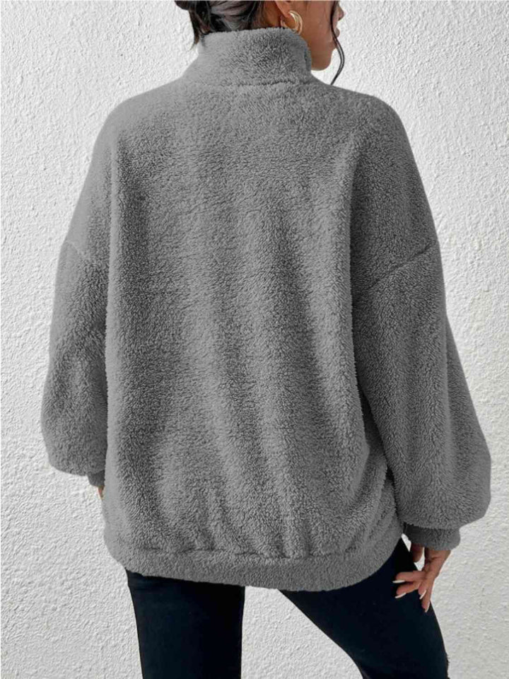 Half Zip Drop Shoulder Sweatshirt with Pocket |1mrk.com