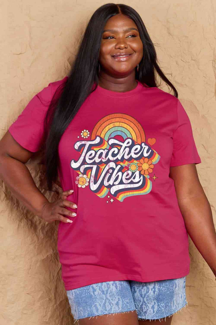 Simply Love Full Size TEACHER VIBES Graphic Cotton T-Shirt | 1mrk.com