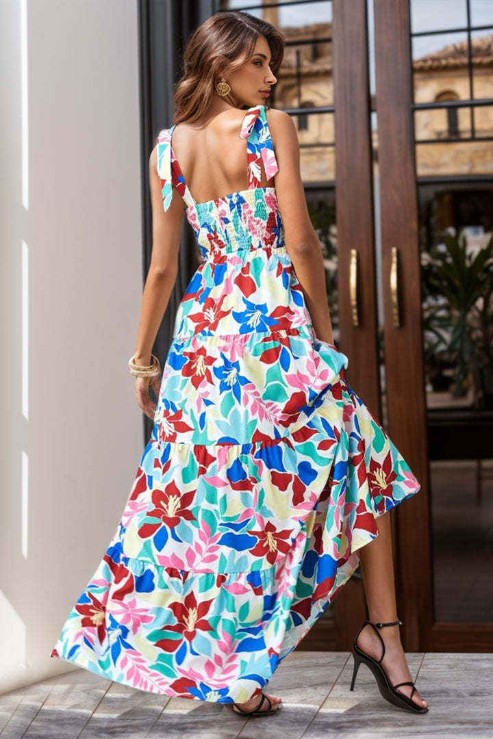 Smocked Printed Wide Strap Tiered Dress | Trendsi