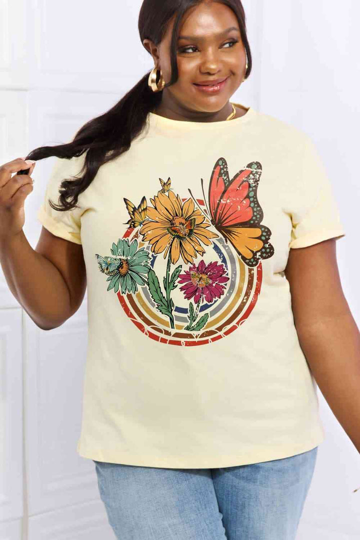 Simply Love Simply Love Full Size Flower & Butterfly Graphic Cotton Tee | 1mrk.com