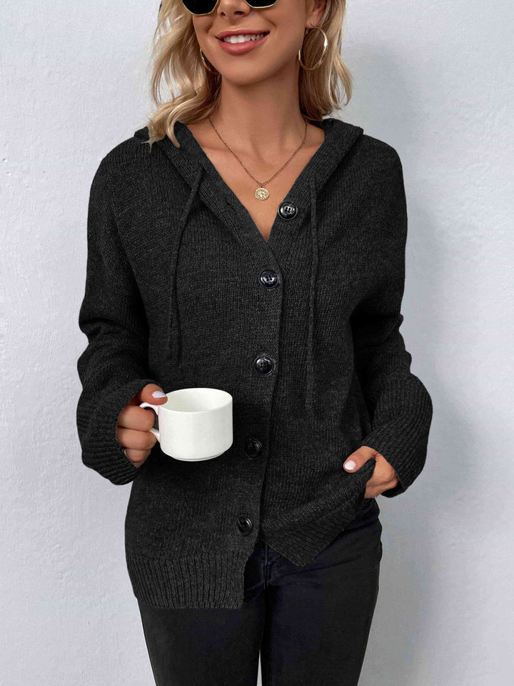 Button-Down Long Sleeve Hooded Sweater |1mrk.com