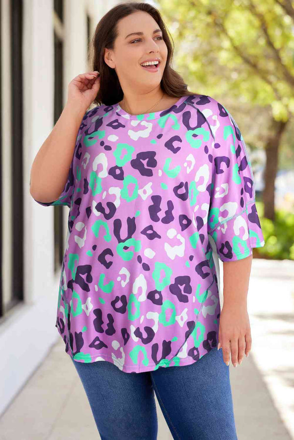 Plus Size Leopard Exposed Seam Tee Shirt | 1mrk.com