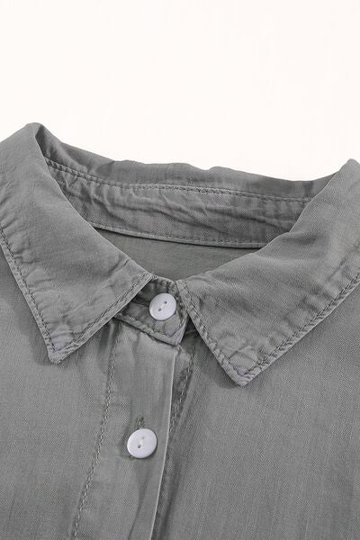 Pocketed Button Up Collared Neck Denim Top | 1mrk.com