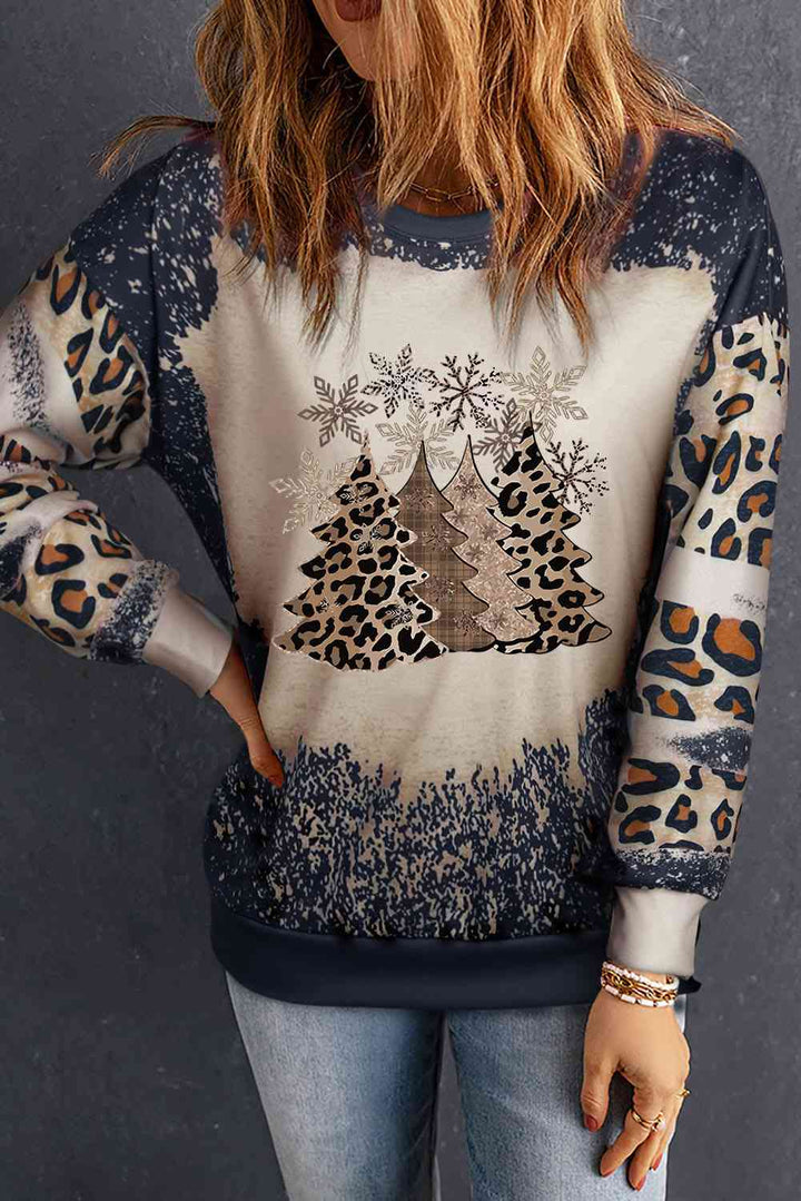 Christmas Tree Graphic Leopard Sweatshirt |1mrk.com