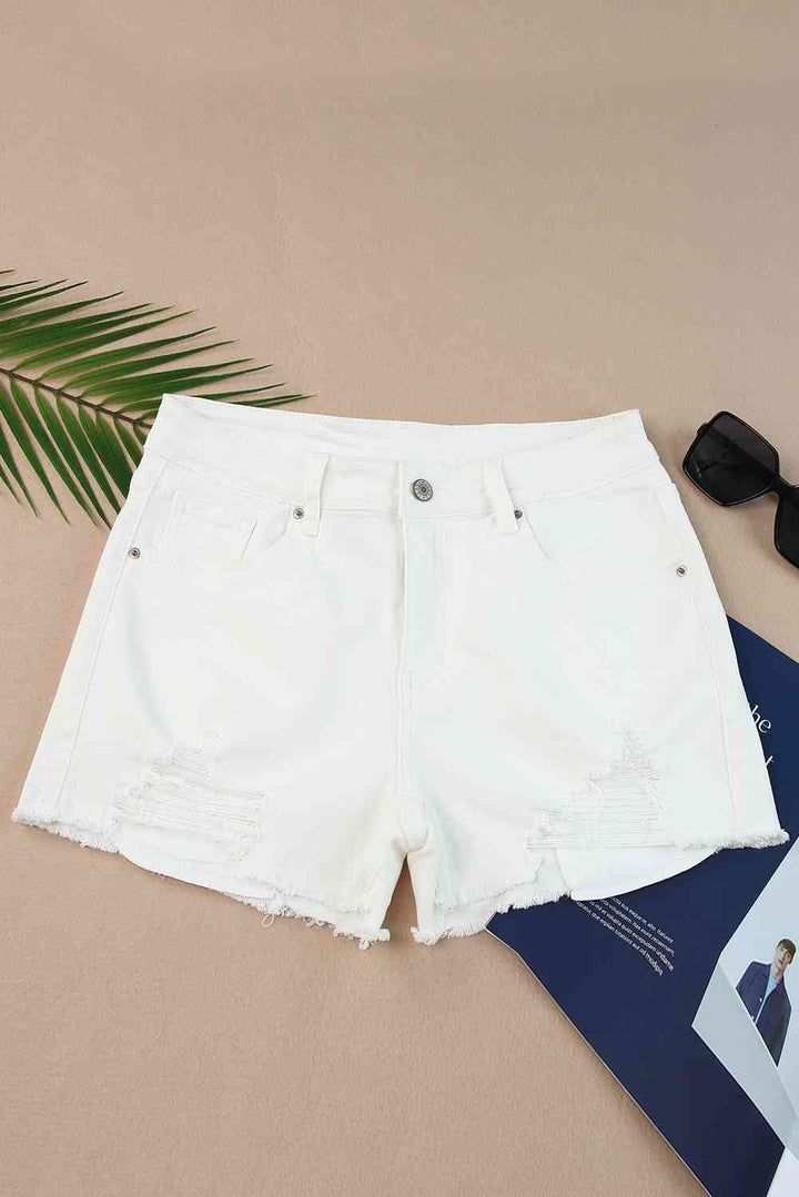 Frayed Hem Distressed Denim Shorts with Pockets | 1mrk.com