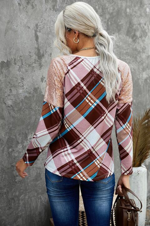 Sequin Round Neck Long Sleeve T-Shirt | 1mrk.com