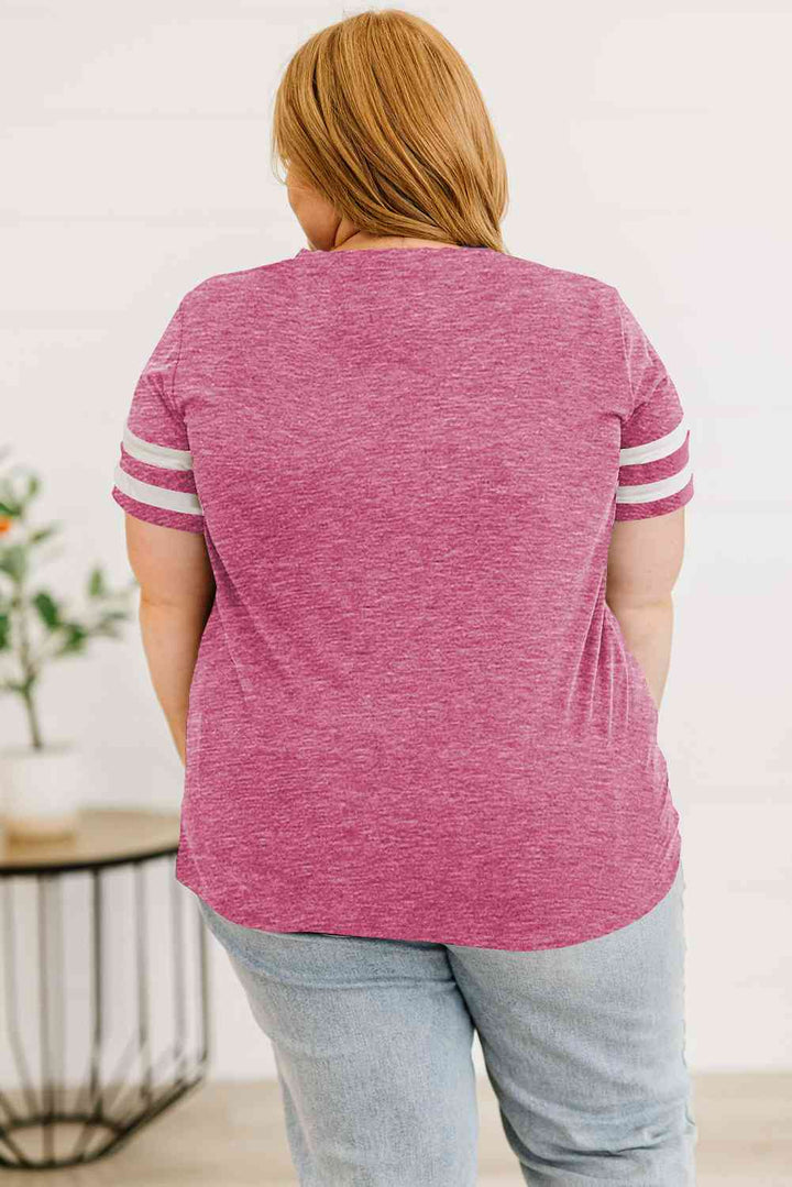 Plus Size Striped V-Neck Tee Shirt | 1mrk.com