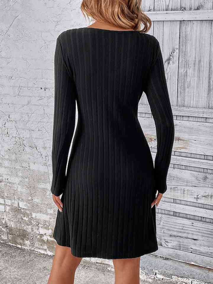 V-Neck Long Sleeve Mini Dress |1mrk.com